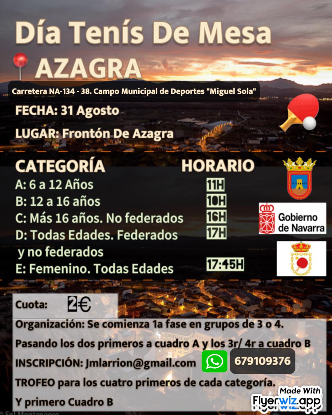 El 31 de agosto se celebra el D&iacute;a del Tenis de Mesa en Azagra